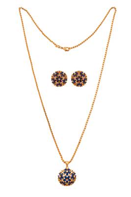 Blue stone pendant and earrings necklace MEDIUM length set one gram gold 3