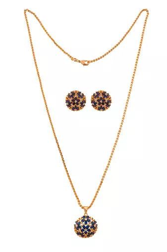 Blue stone pendant and earrings necklace MEDIUM length set one gram gold