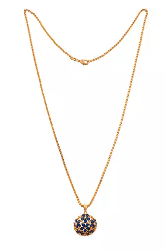 Blue stone pendant and earrings necklace MEDIUM length set one gram gold