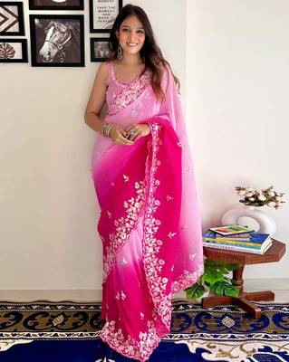 Magenta Bollywood Embroidered Georgette Saree With Blouse Piece 1