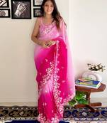 Magenta Bollywood Embroidered Georgette Saree With Blouse Piece