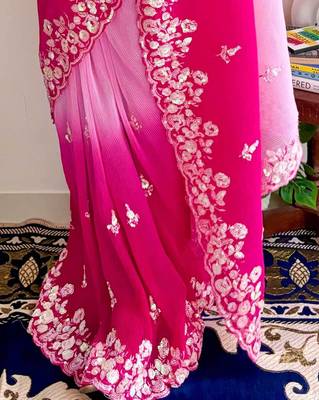 Magenta Bollywood Embroidered Georgette Saree With Blouse Piece 5