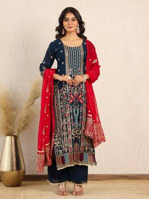 Elegant Eid Special Georgette Palazzo Suit Set with Sequins Embroidery  1