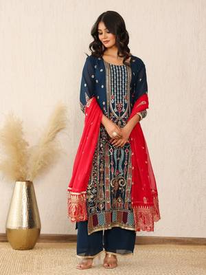 Elegant Eid Special Georgette Palazzo Suit Set with Sequins Embroidery  5