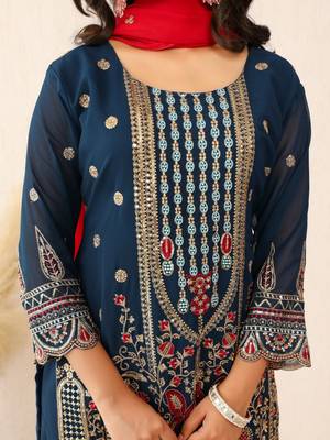 Elegant Eid Special Georgette Palazzo Suit Set with Sequins Embroidery  6