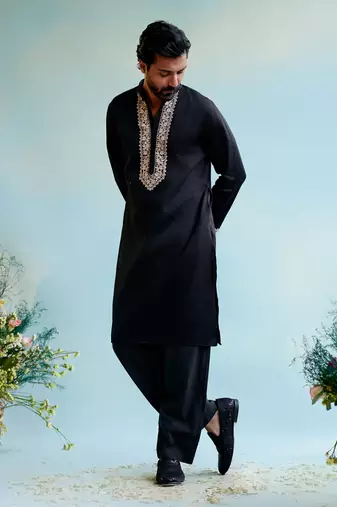 Black embroidered kurta