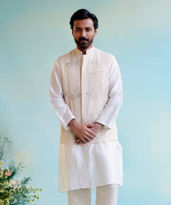 Gold zari stripe tissue nehru jacket 1