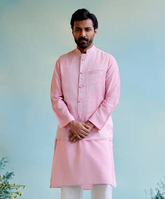 Rosy glow stripe tissue nehru jacket 1