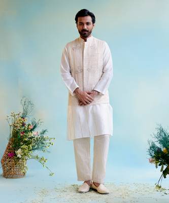 Gold zari stripe tissue nehru jacket 2