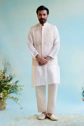 Gold zari stripe tissue nehru jacket