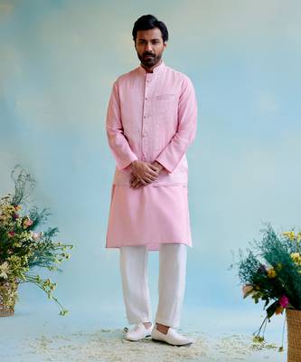 Rosy glow stripe tissue nehru jacket 2