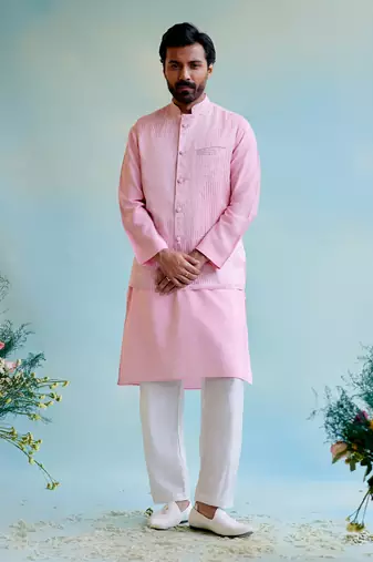 Rosy glow stripe tissue nehru jacket