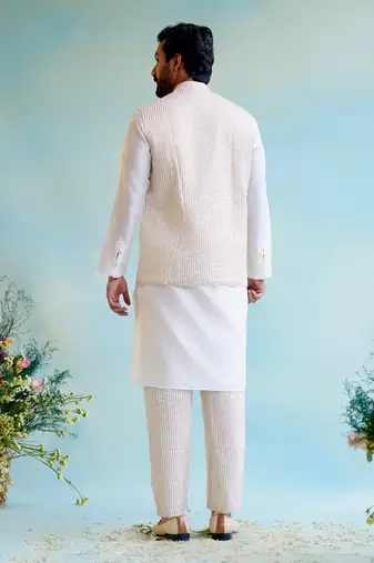 Gold zari stripe tissue nehru jacket