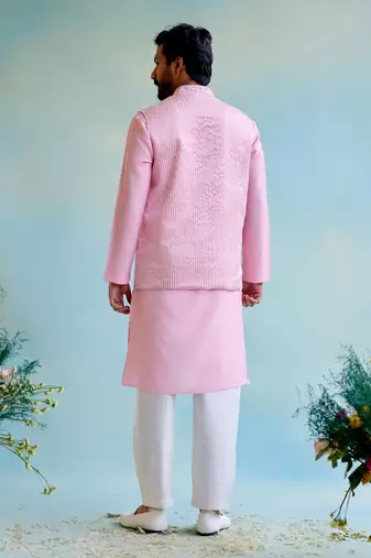 Rosy glow stripe tissue nehru jacket