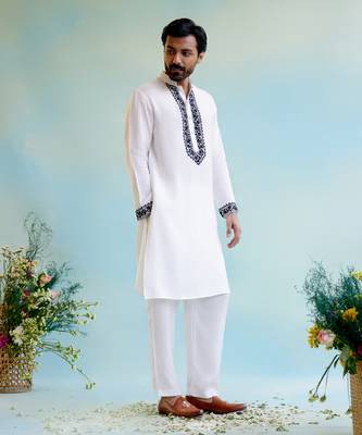 White embroidered kurta with narrow pants 1