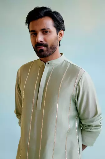 Sage green gota kurta with narrow pants