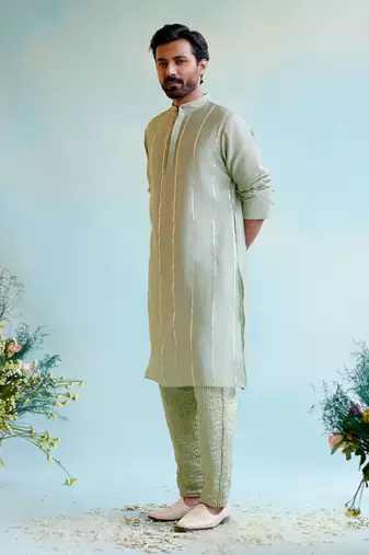 Sage green gota kurta with narrow pants