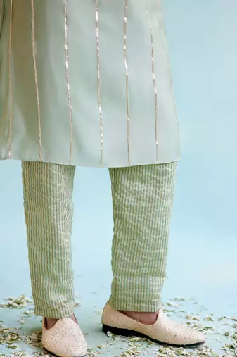 Sage green gota kurta with narrow pants