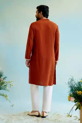 Orange flora dori kurta with narrow pants
