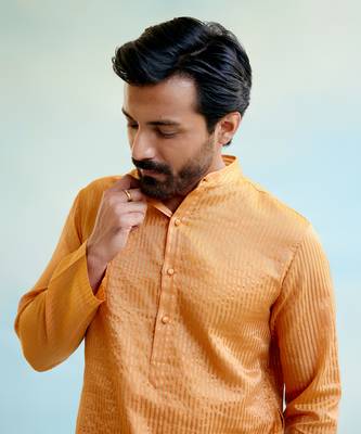 Orange kurta crushed tissue stripe textured with pant 3
