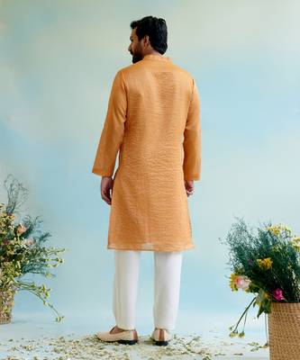 Orange kurta crushed tissue stripe textured with pant 4
