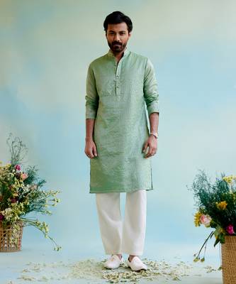 Mint meadow tissue kurta with narrow pants 1