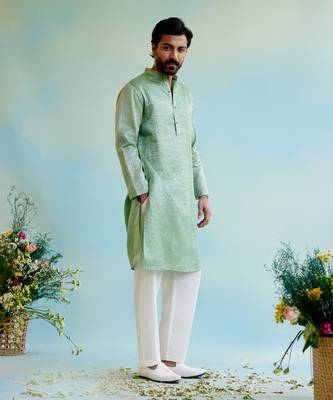 Mint meadow tissue kurta with narrow pants 2