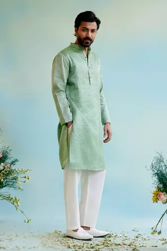 Mint meadow tissue kurta with narrow pants