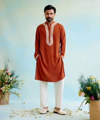 Orange flora dori kurta 1