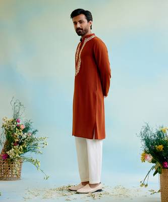 Orange flora dori kurta 3