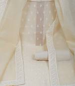Unstitched chikankari suit set with kota-doria dupatta and plain bottom.