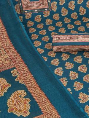 Unstitched printed suit set with traditional printed kota-doria dupatta and printed bottom. 3