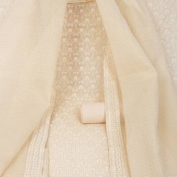 Unstitched suit set with kota-doria dupatta and plain bottom. 1