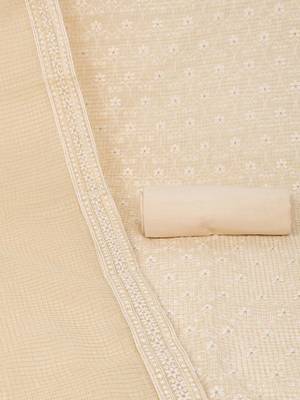 Unstitched suit set with kota-doria dupatta and plain bottom. 3