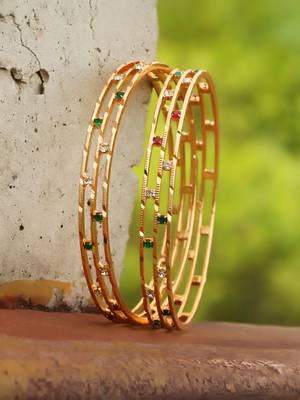 Women gold-plated multi stone-studded set of two bangles 1