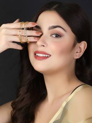 Women gold-plated multi stone-studded set of two bangles 2