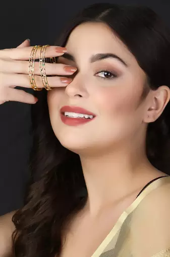 Women gold-plated multi stone-studded set of two bangles