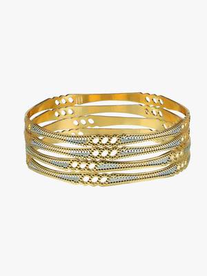 Women gold-plated traditional self design set of four bangles 3