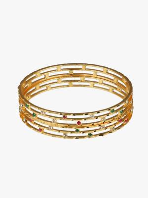Women gold-plated multi stone-studded set of two bangles 3