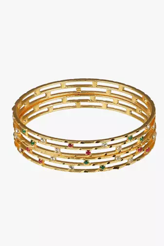 Women gold-plated multi stone-studded set of two bangles