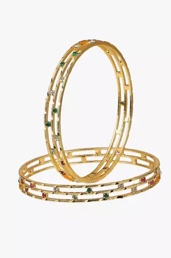 Women gold-plated multi stone-studded set of two bangles
