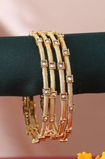 Set of four 24ct copper gold-plated handcrafted stone bangle