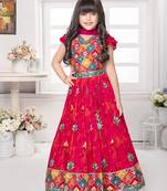 Tiny kingdom tomato colored printed sequins polyester fabric lehenga choli set
