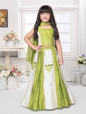 Tiny kingdom green colored embroidered mirror work polyester fabric lehenga choli set 1