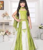 Tiny kingdom green colored embroidered mirror work polyester fabric lehenga choli set