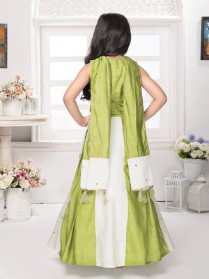 Tiny kingdom green colored embroidered mirror work polyester fabric lehenga choli set 2