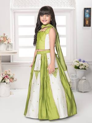 Tiny kingdom green colored embroidered mirror work polyester fabric lehenga choli set 3
