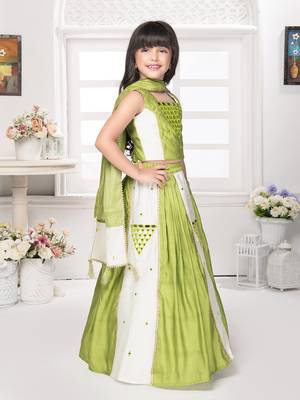 Tiny kingdom green colored embroidered mirror work polyester fabric lehenga choli set 4