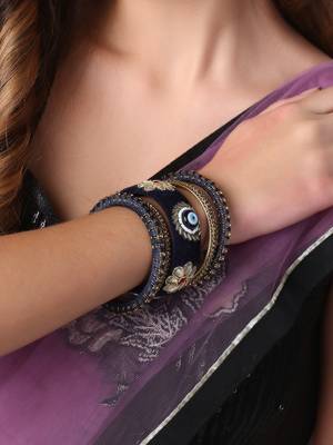Blue kundan silk thread chuda bangle set 2