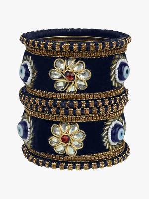 Blue kundan silk thread chuda bangle set 3